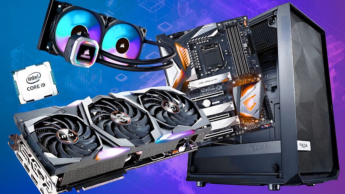 PC components flatlay for building a gaming PC