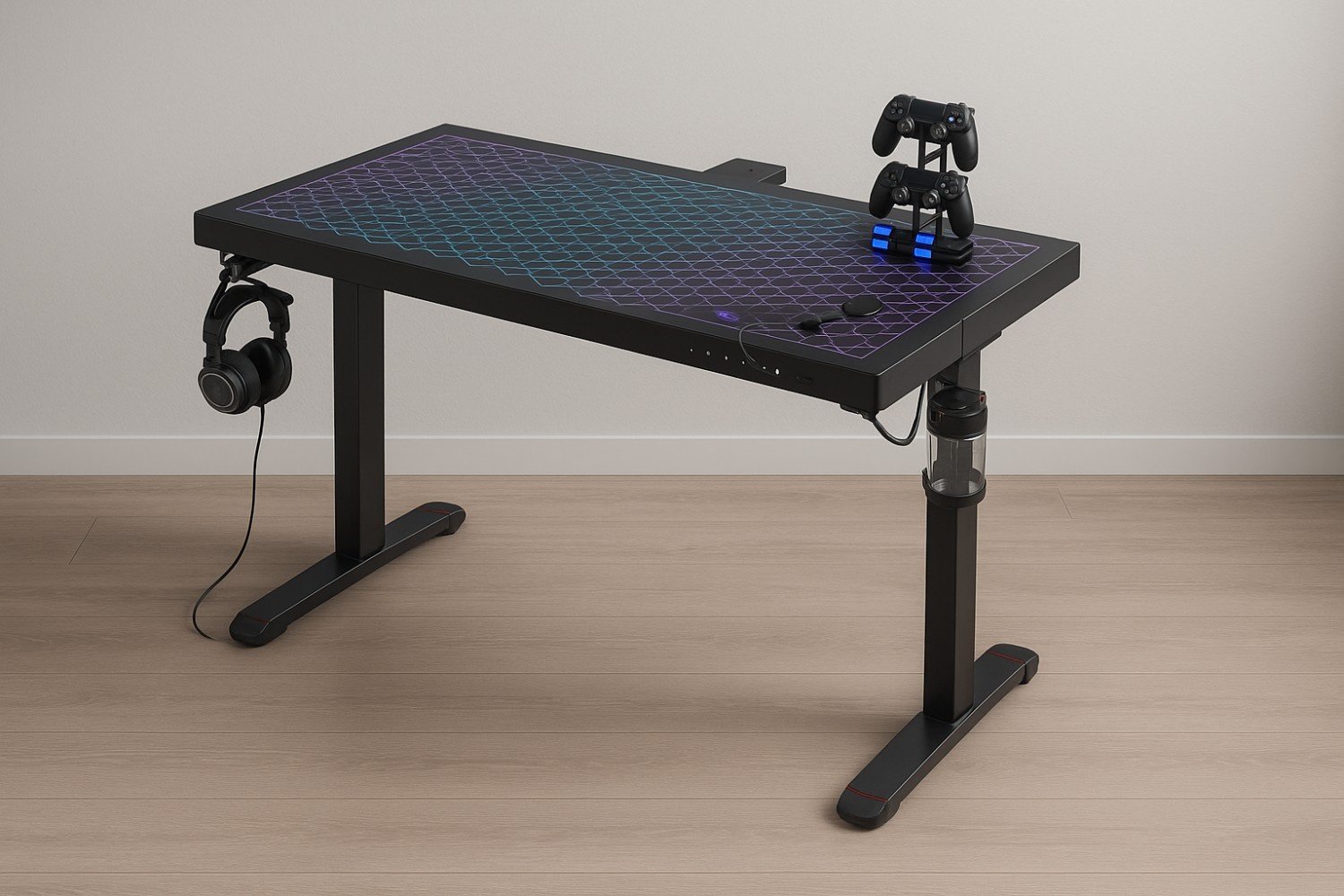 EUREKA ERGONOMIC 140×60 cm gaming desk with RGB lights and USB ports